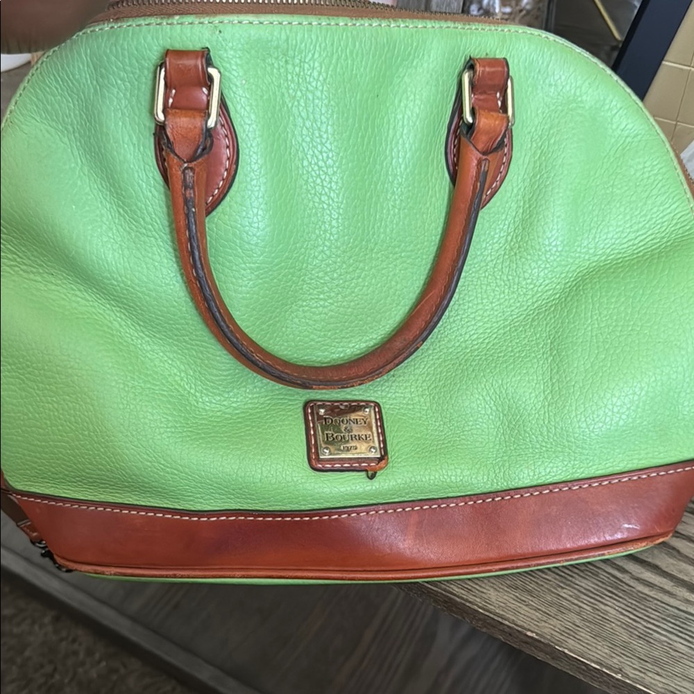 Dooney & Bourke Lime Green and Chestnut Satchel